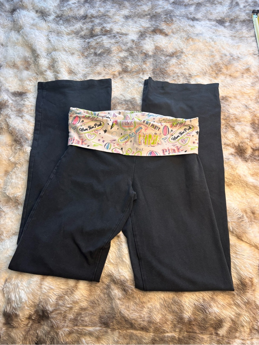 Y2K Victoria's Secret Leggings with Printed Fold-Over Waistband